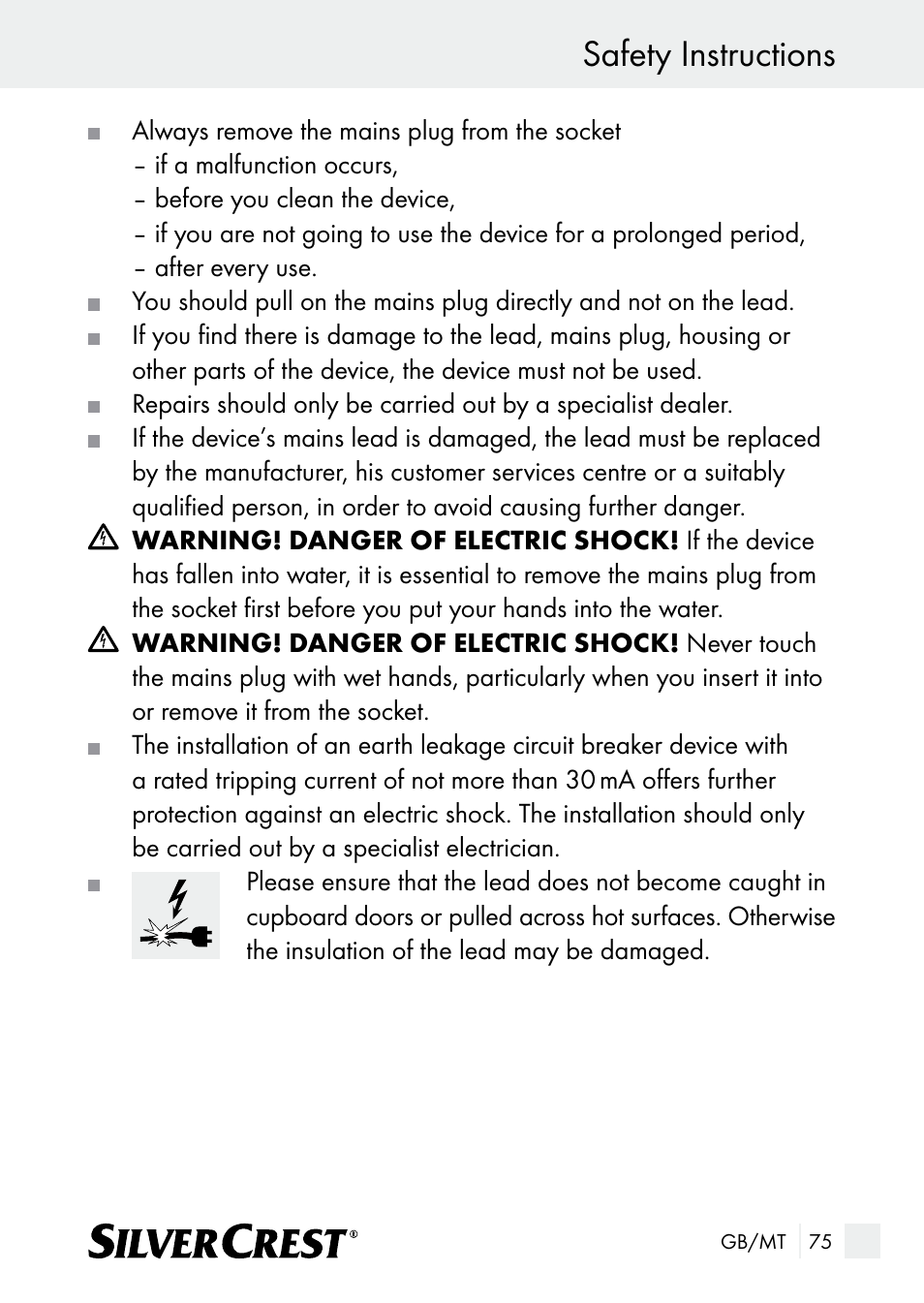 Safety instructions | Silvercrest SUR 46 A1 User Manual | Page 75 / 109
