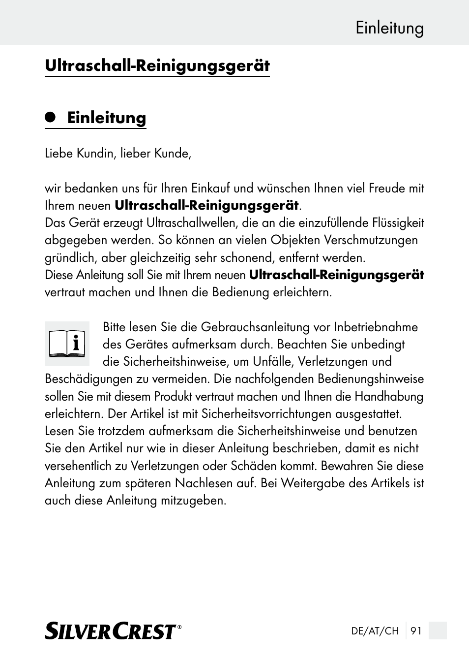 Einleitung, Ultraschall-reinigungsgerät einleitung | Silvercrest SUR 46 A1 User Manual | Page 91 / 109