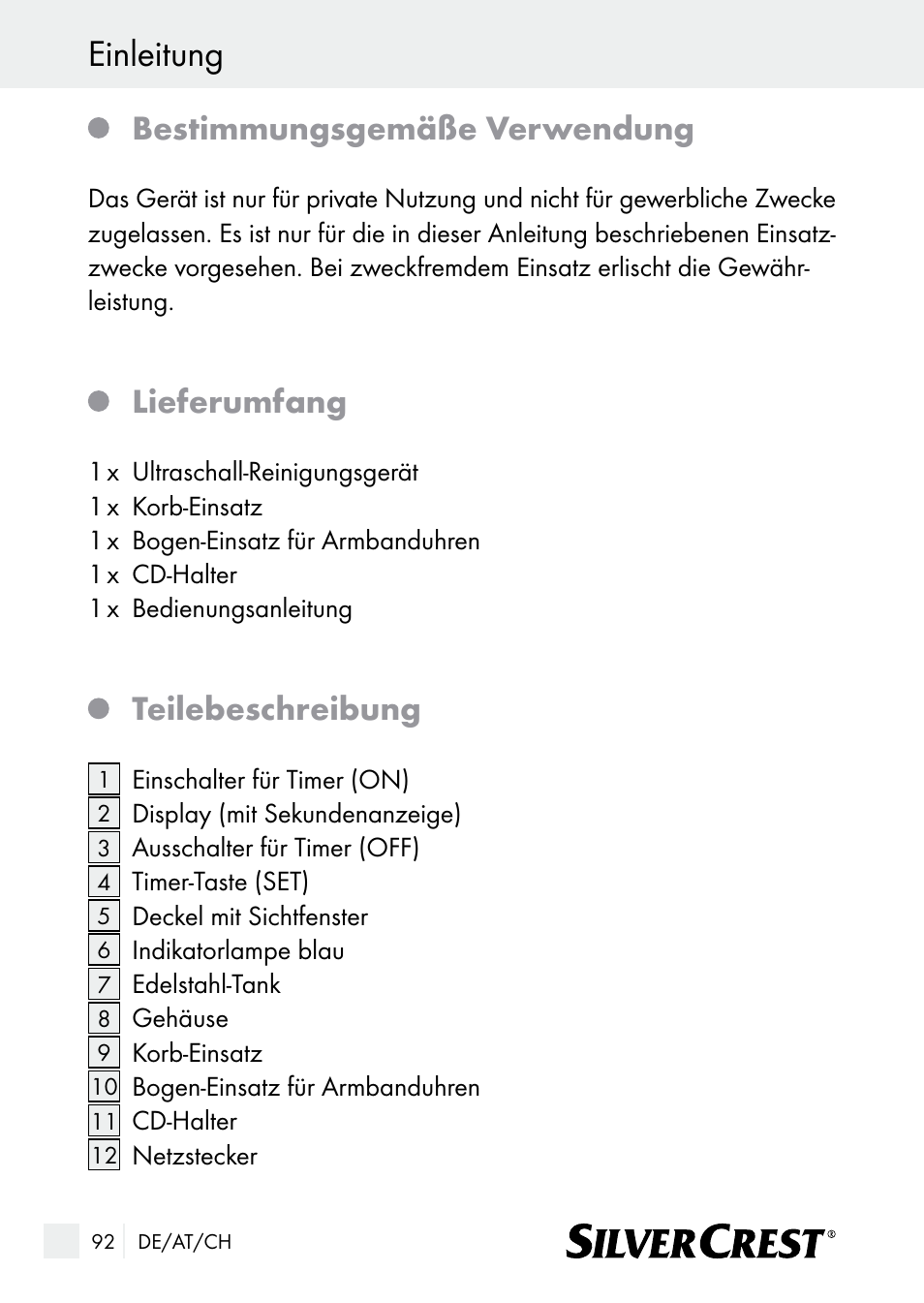 Einleitung, Bestimmungsgemäße verwendung, Lieferumfang | Teilebeschreibung | Silvercrest SUR 46 A1 User Manual | Page 92 / 109