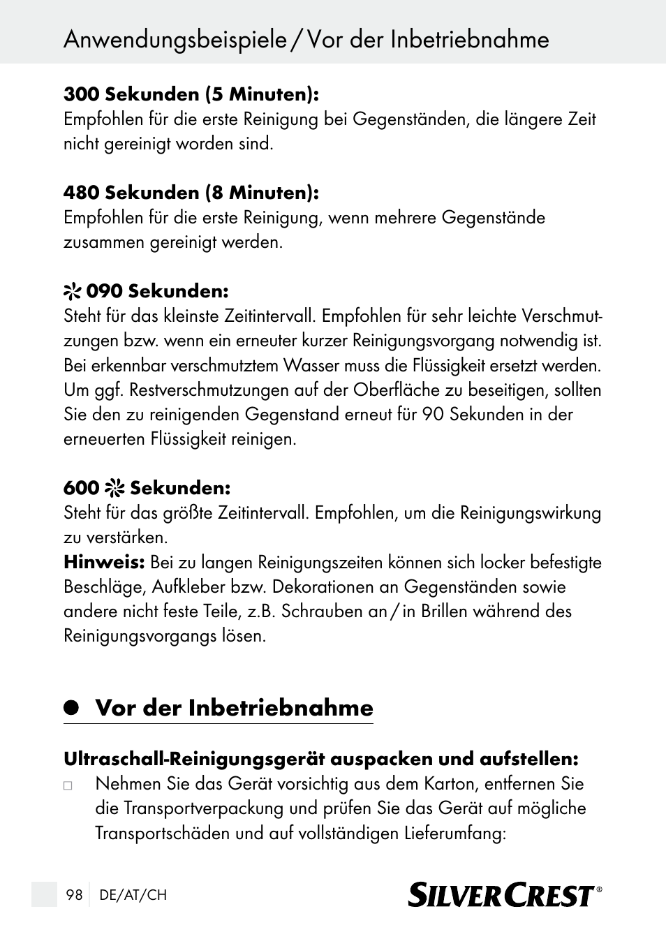 Anwendungsbeispiele / vor der inbetriebnahme, Vor der inbetriebnahme | Silvercrest SUR 46 A1 User Manual | Page 98 / 109