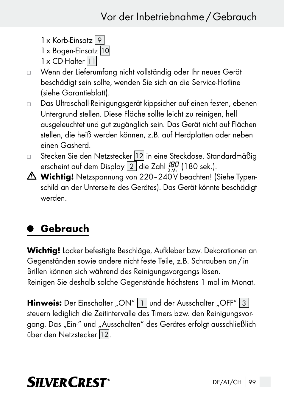 Vor der inbetriebnahme / gebrauch, Gebrauch | Silvercrest SUR 46 A1 User Manual | Page 99 / 109