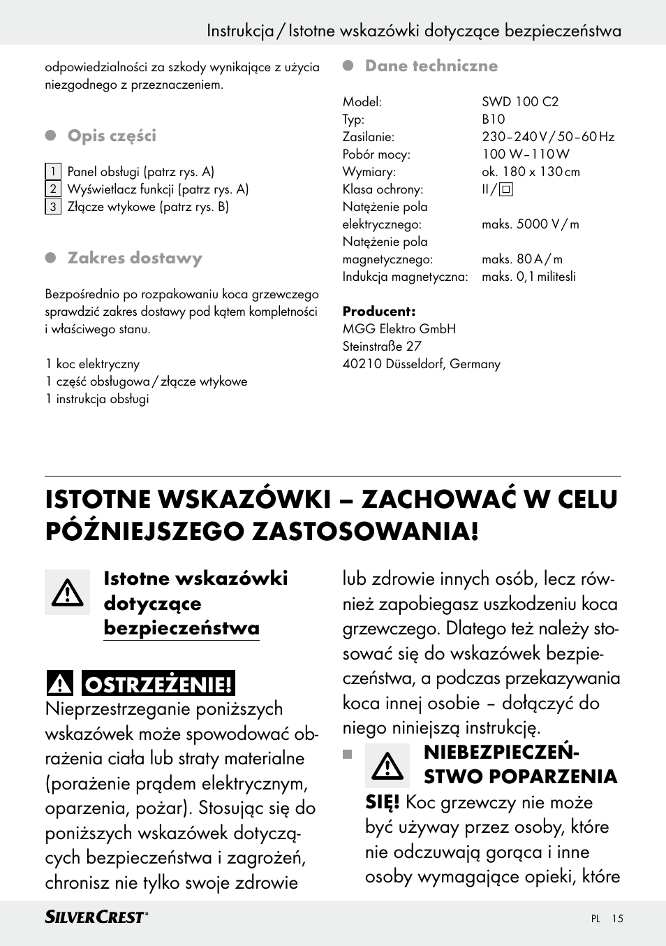 Instrukcja | Silvercrest SWD 100 C2 User Manual | Page 15 / 54