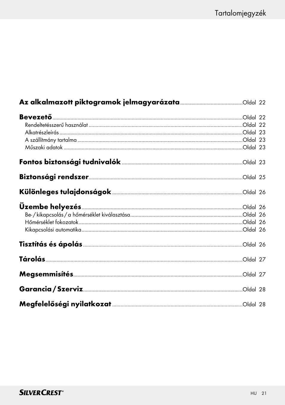 Tartalomjegyzék | Silvercrest SWD 100 C2 User Manual | Page 21 / 54