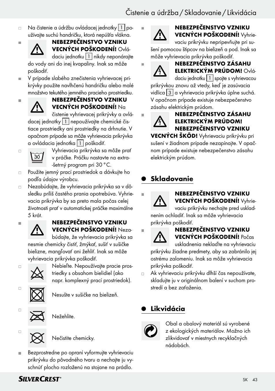 Skladovanie, Likvidácia | Silvercrest SWD 100 C2 User Manual | Page 43 / 54