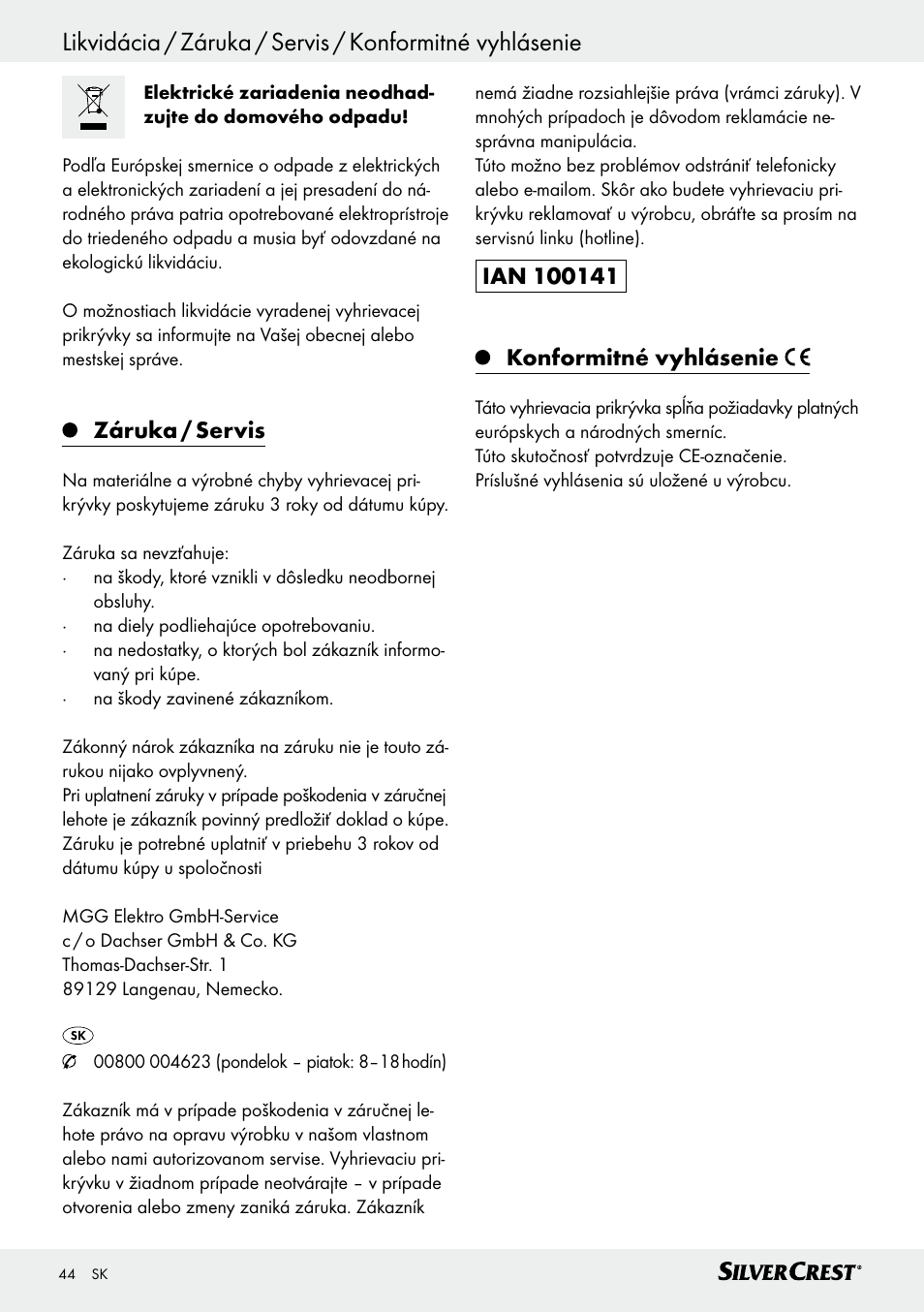 Silvercrest SWD 100 C2 User Manual | Page 44 / 54