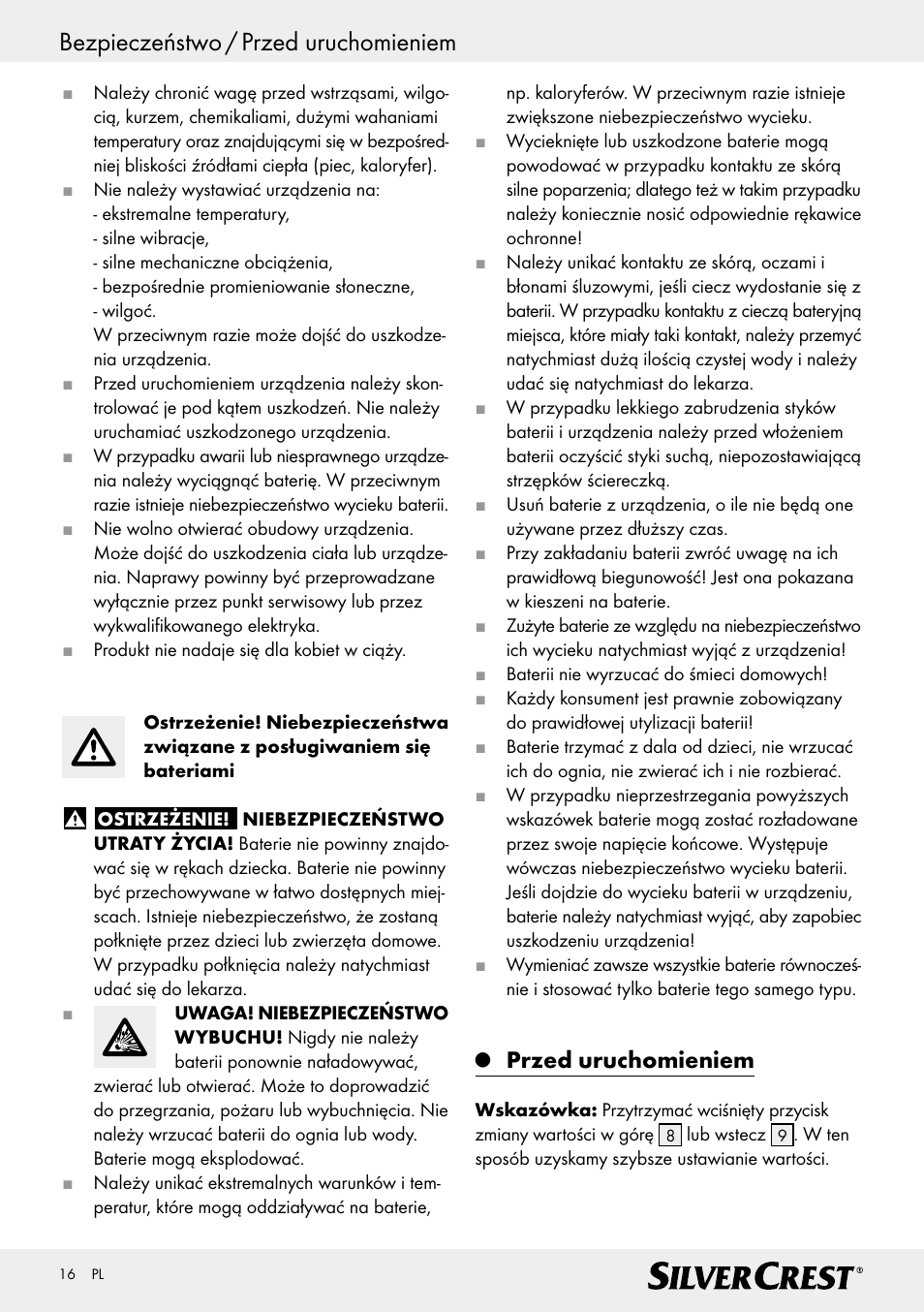 Bezpieczeństwo / przed uruchomieniem, Przed uruchomieniem | Silvercrest Z28414 User Manual | Page 16 / 66