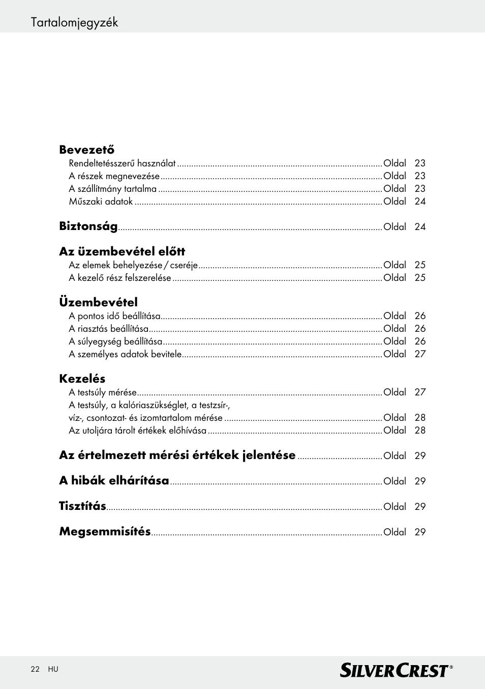 Tartalomjegyzék | Silvercrest Z28414 User Manual | Page 22 / 66