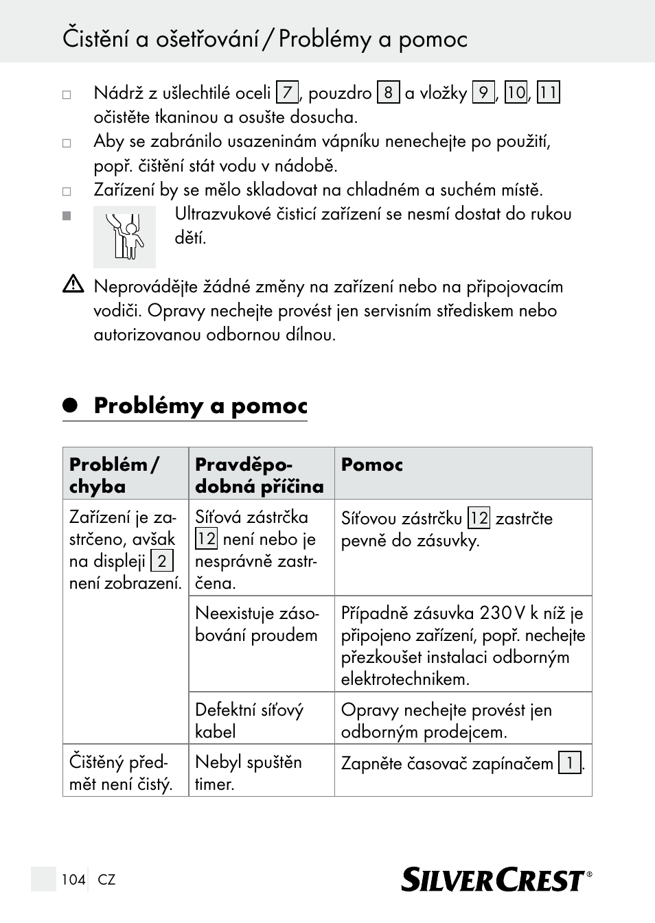 Čistění a ošetřování / problémy a pomoc, Problémy a pomoc | Silvercrest SUR 46 A1 User Manual | Page 104 / 149