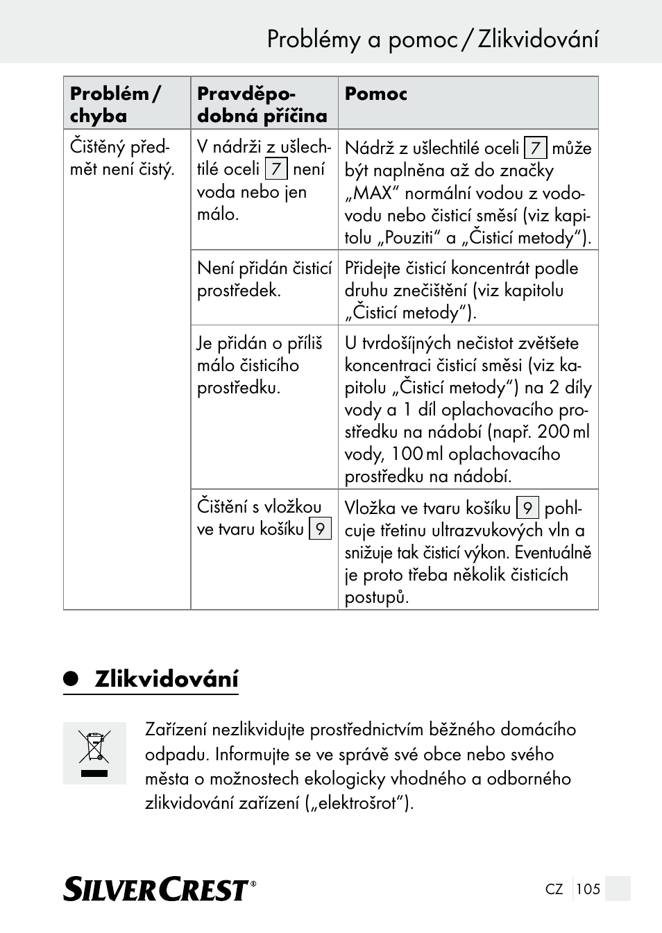 Problémy a pomoc / zlikvidování, Zlikvidování | Silvercrest SUR 46 A1 User Manual | Page 105 / 149