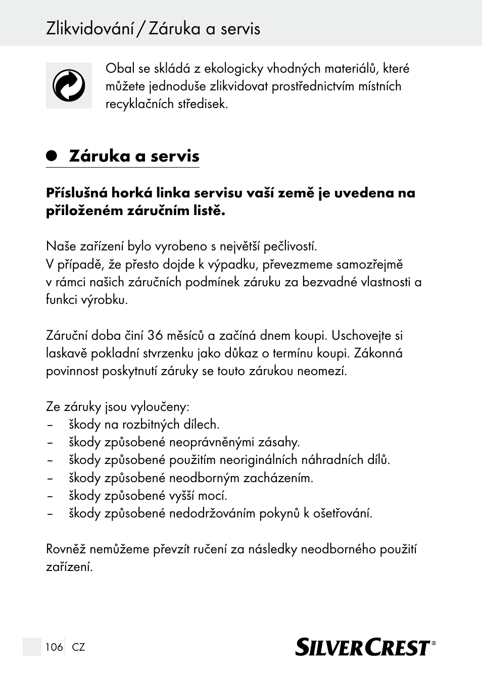 Zlikvidování / záruka a servis, Záruka a servis | Silvercrest SUR 46 A1 User Manual | Page 106 / 149