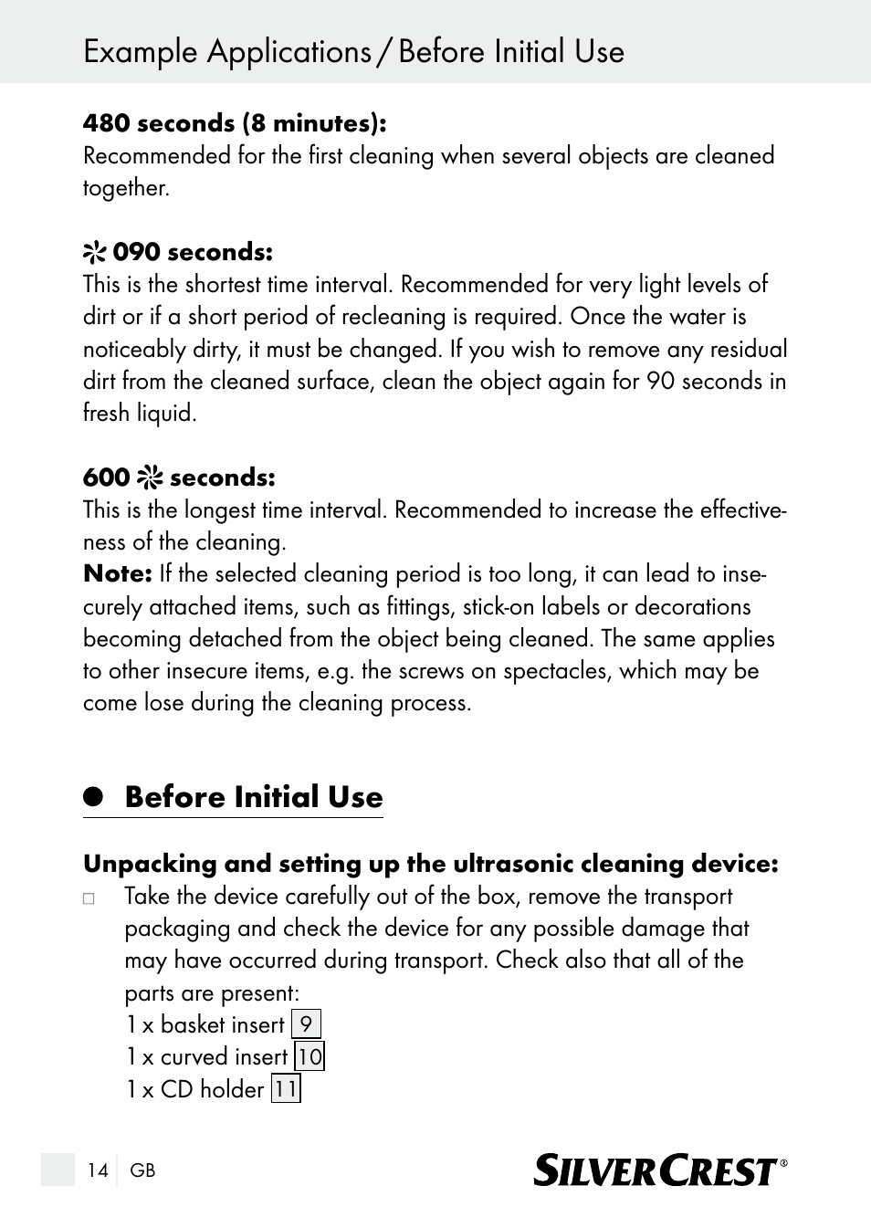 Example applications / before initial use, Before initial use | Silvercrest SUR 46 A1 User Manual | Page 14 / 149