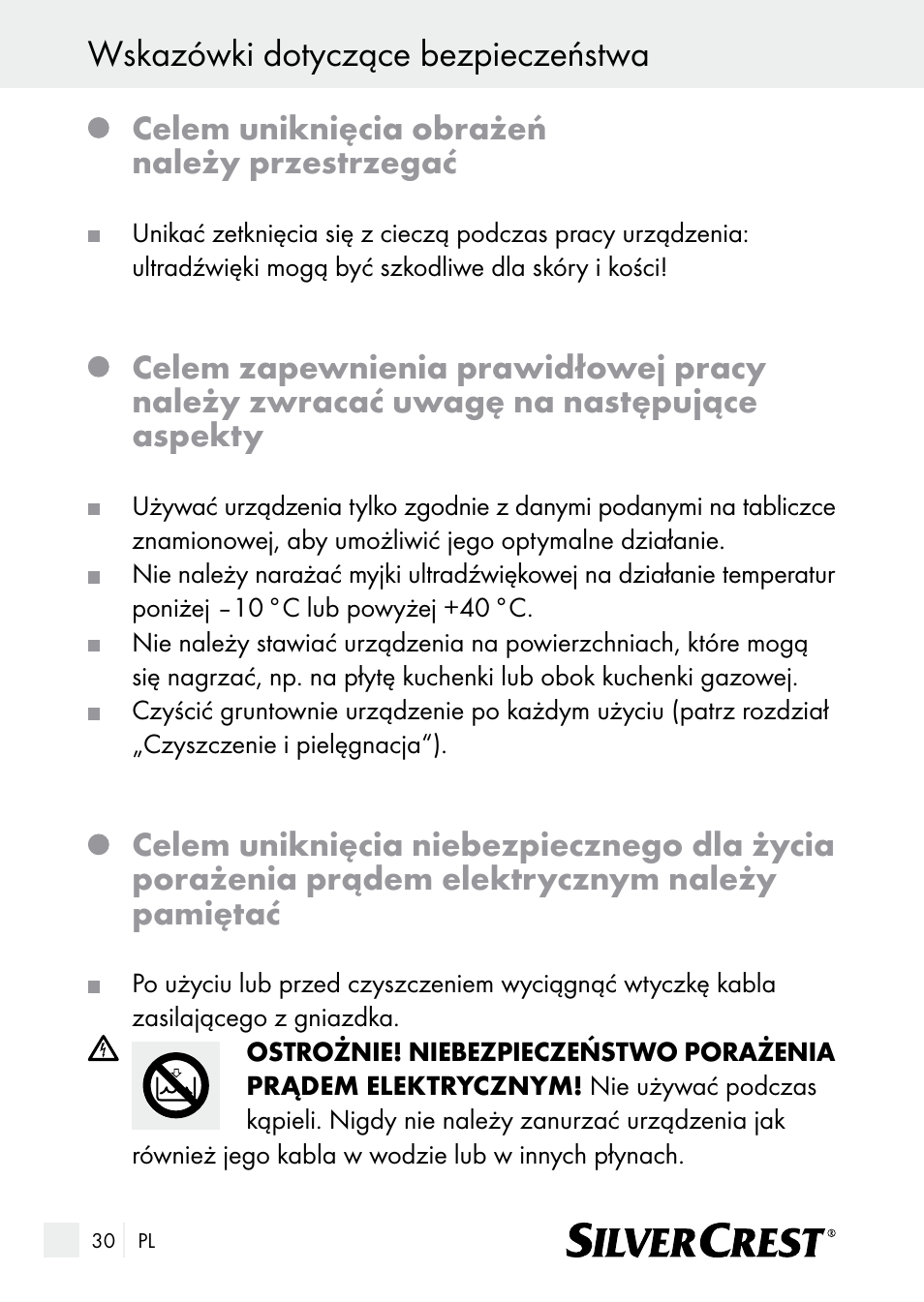 Wskazówki dotyczące bezpieczeństwa, Celem uniknięcia obrażeń należy przestrzegać | Silvercrest SUR 46 A1 User Manual | Page 30 / 149
