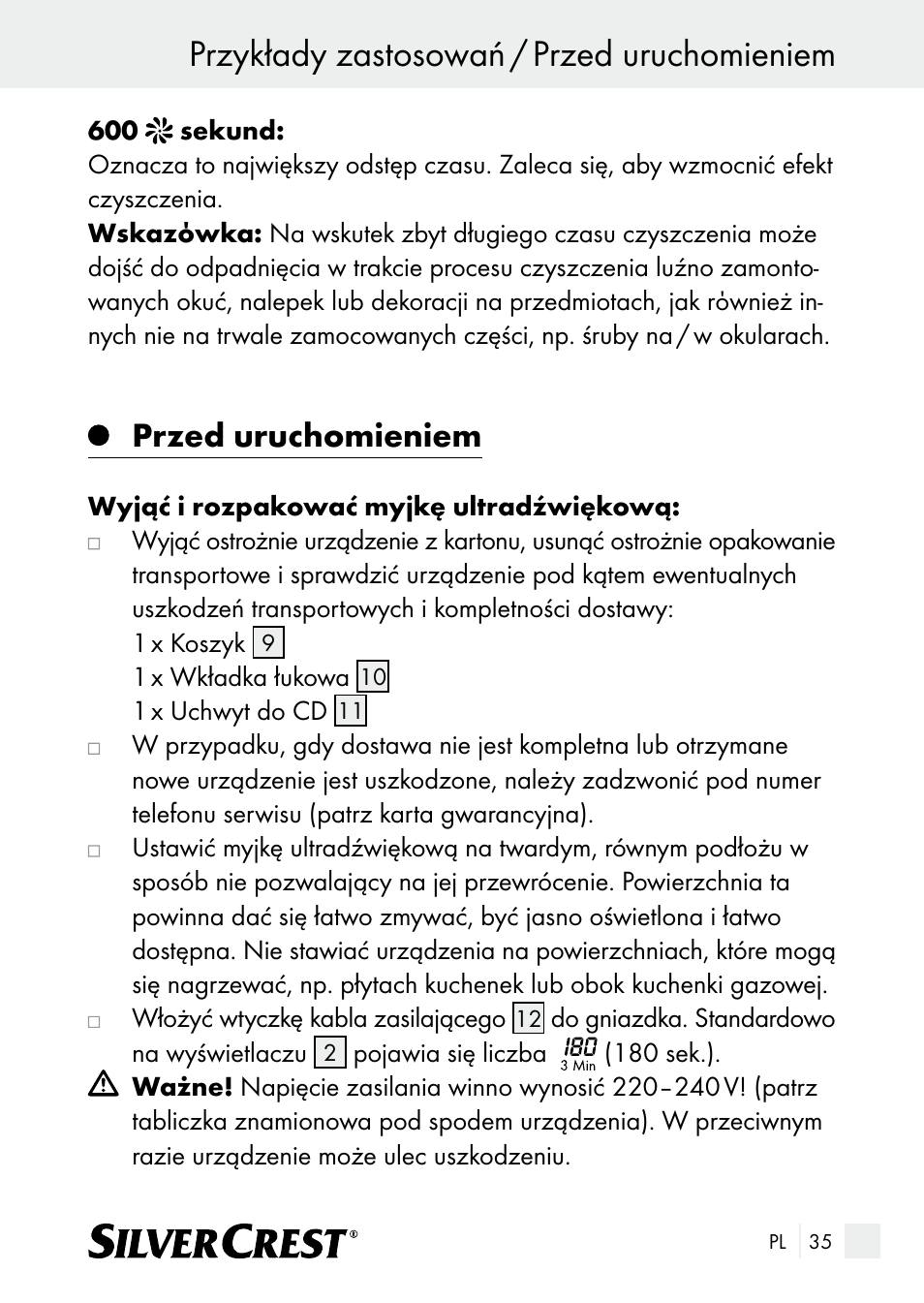 Przykłady zastosowań / przed uruchomieniem, Przed uruchomieniem | Silvercrest SUR 46 A1 User Manual | Page 35 / 149