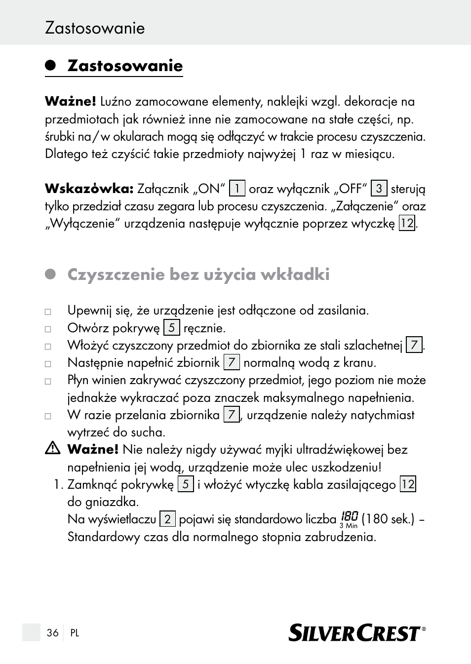 Zastosowanie, Czyszczenie bez użycia wkładki | Silvercrest SUR 46 A1 User Manual | Page 36 / 149