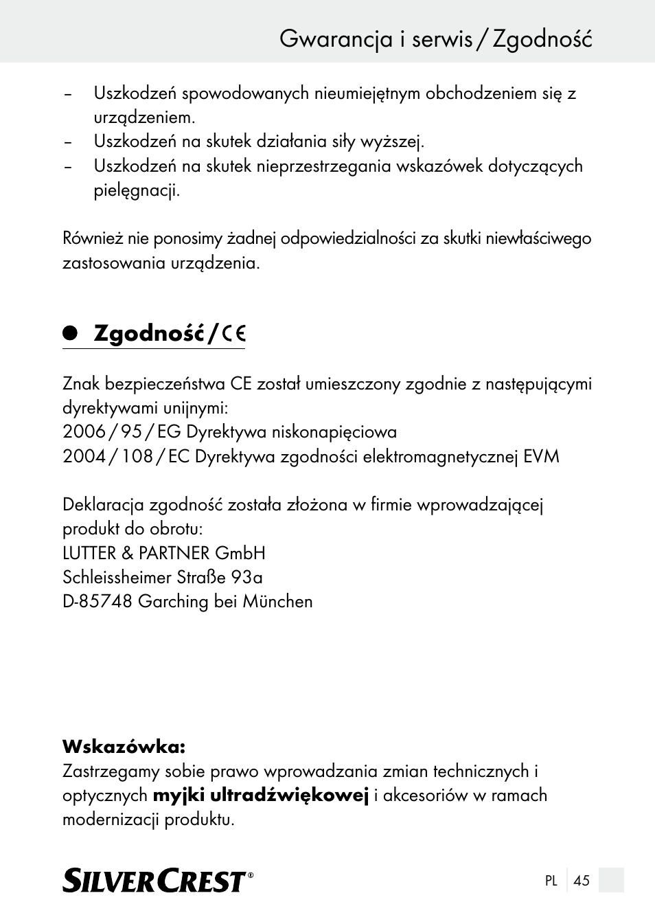 Gwarancja i serwis / zgodność, Zgodność | Silvercrest SUR 46 A1 User Manual | Page 45 / 149