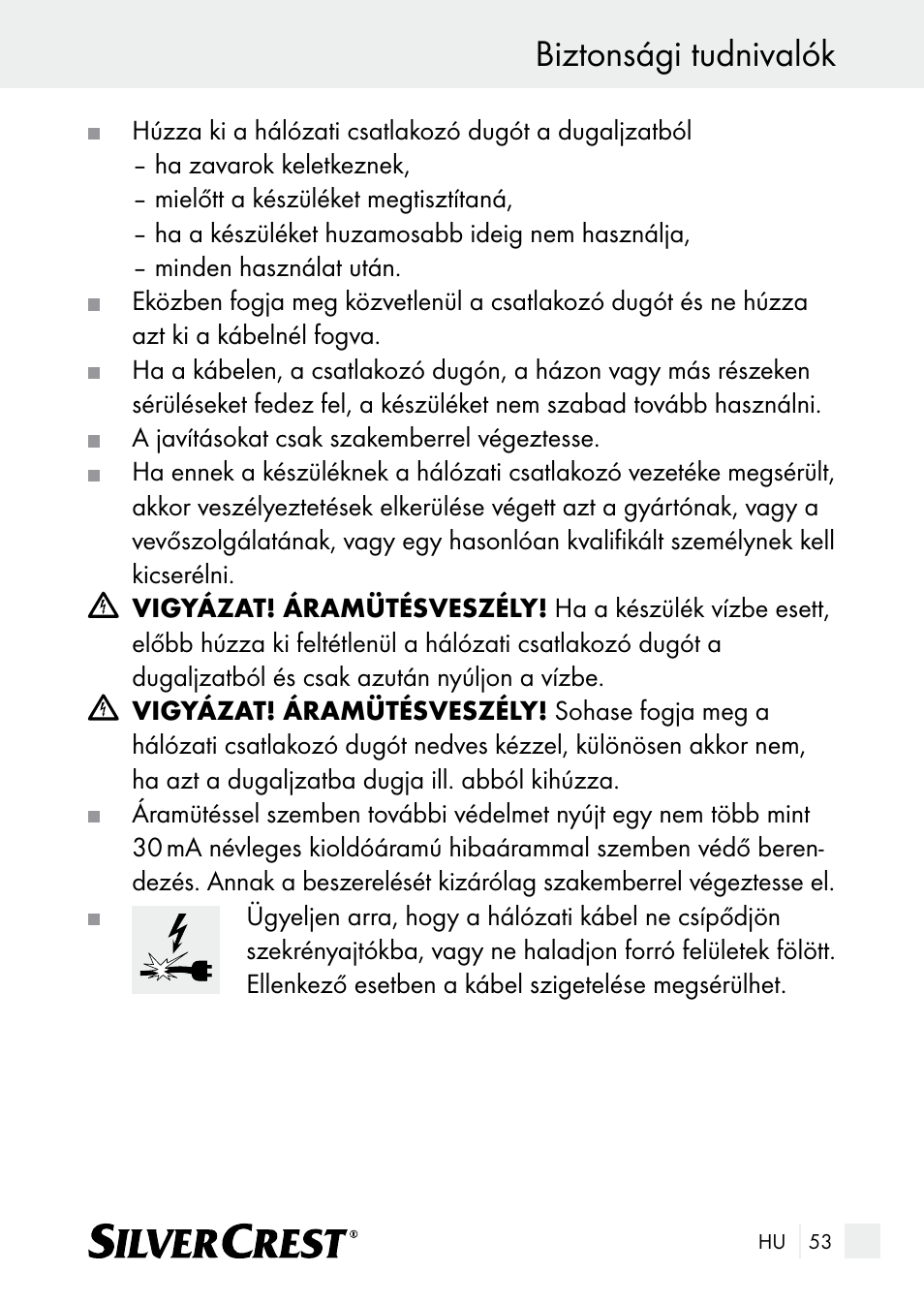 Biztonsági tudnivalók | Silvercrest SUR 46 A1 User Manual | Page 53 / 149