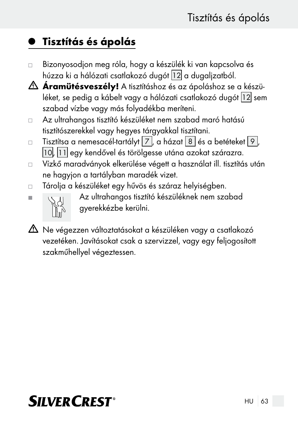 Tisztítás és ápolás | Silvercrest SUR 46 A1 User Manual | Page 63 / 149
