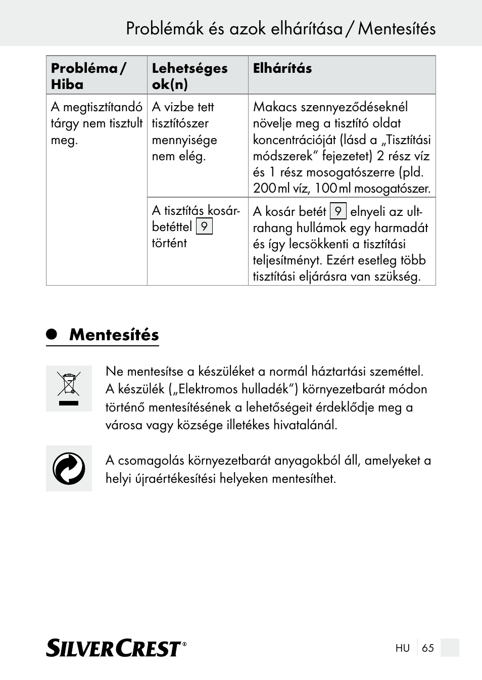 Problémák és azok elhárítása / mentesítés, Mentesítés | Silvercrest SUR 46 A1 User Manual | Page 65 / 149