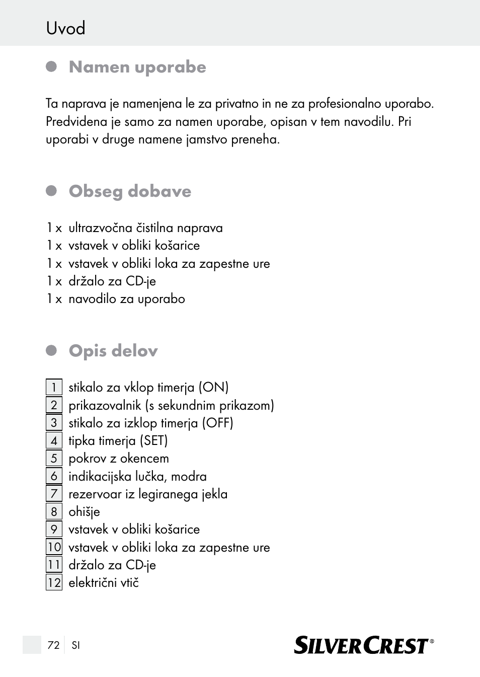 Uvod, Namen uporabe, Obseg dobave | Opis delov | Silvercrest SUR 46 A1 User Manual | Page 72 / 149