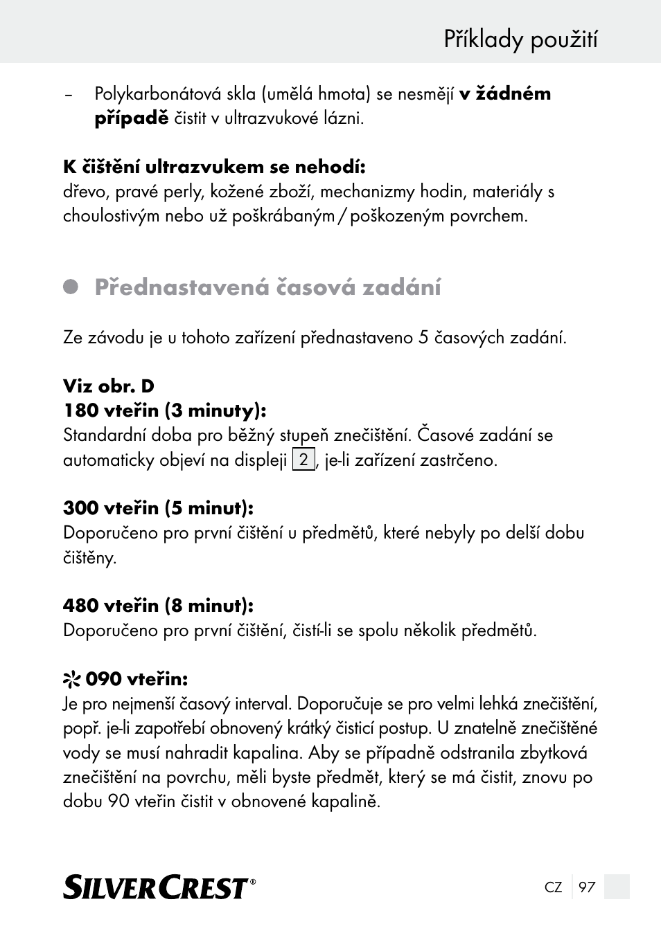 Příklady použití, Přednastavená časová zadání | Silvercrest SUR 46 A1 User Manual | Page 97 / 149