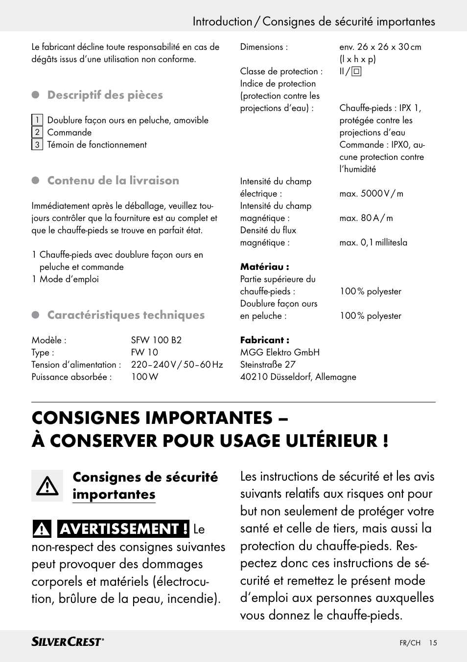 Silvercrest SFW 100 B2 User Manual | Page 15 / 37