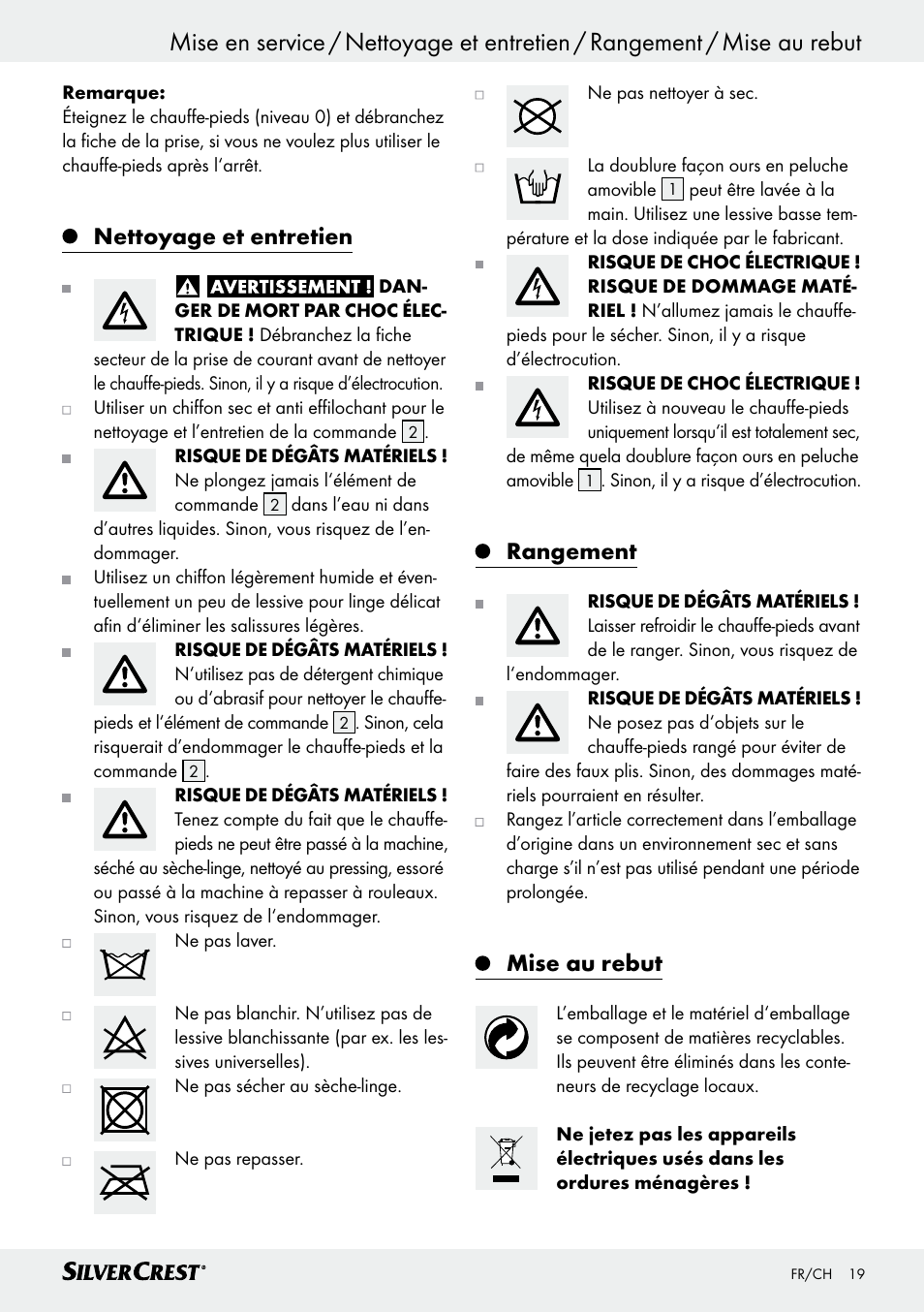 Nettoyage et entretien, Rangement, Mise au rebut | Silvercrest SFW 100 B2 User Manual | Page 19 / 37