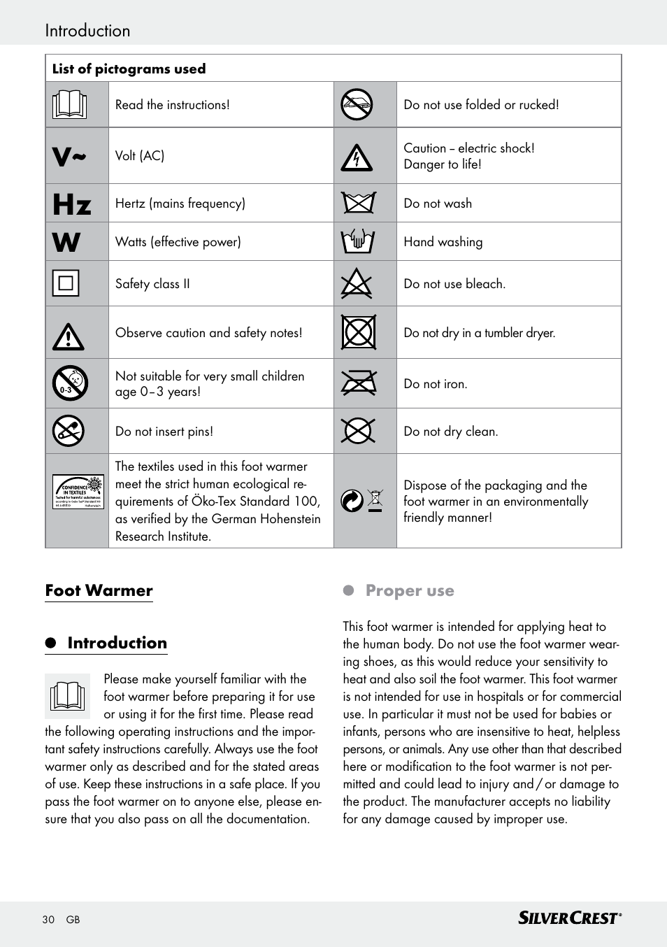 Introduction, Introduction / important safety instructions | Silvercrest SFW 100 B2 User Manual | Page 30 / 37