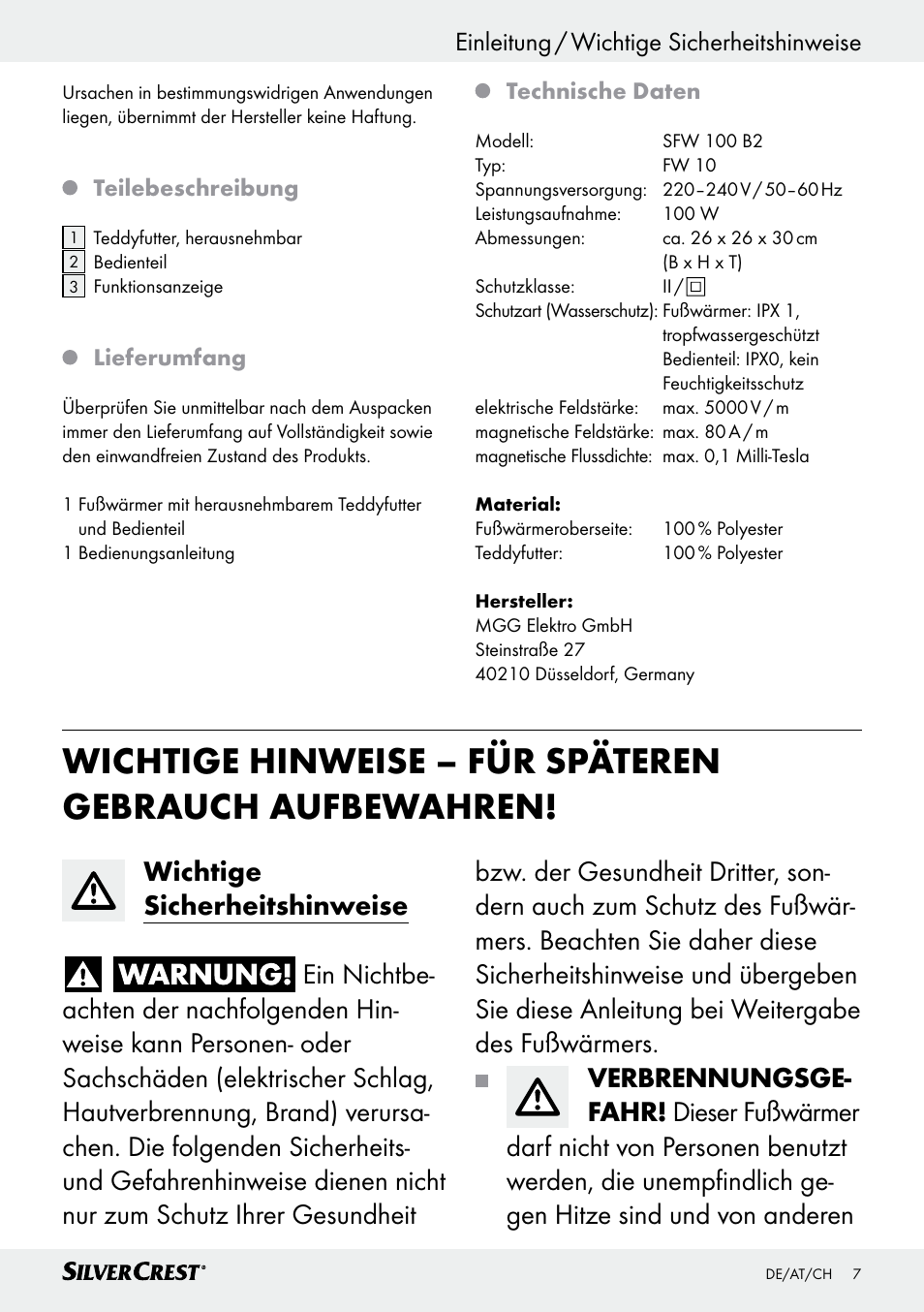 Silvercrest SFW 100 B2 User Manual | Page 7 / 37