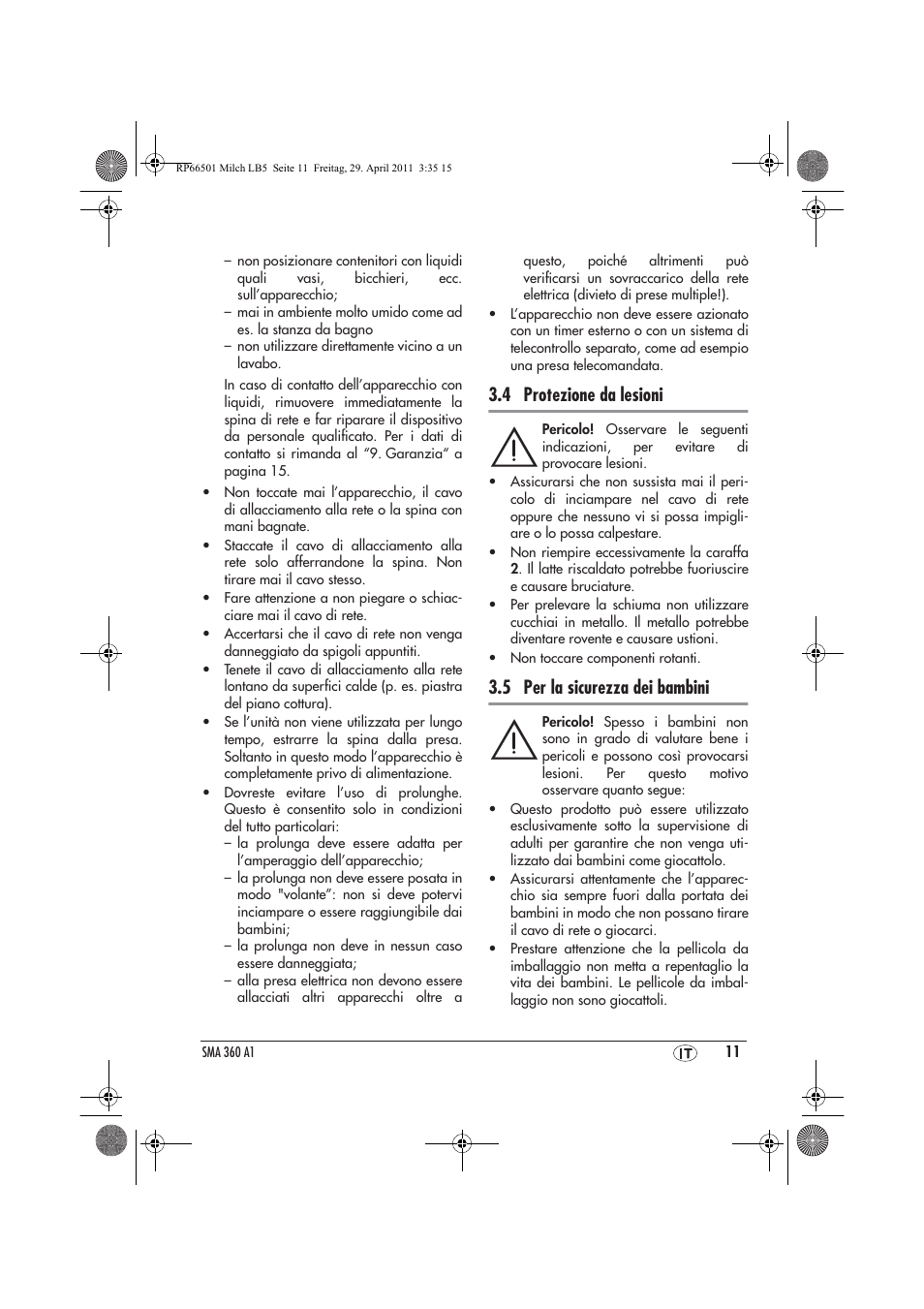 4 protezione da lesioni, 5 per la sicurezza dei bambini | Silvercrest SMA 360 A1 User Manual | Page 13 / 38