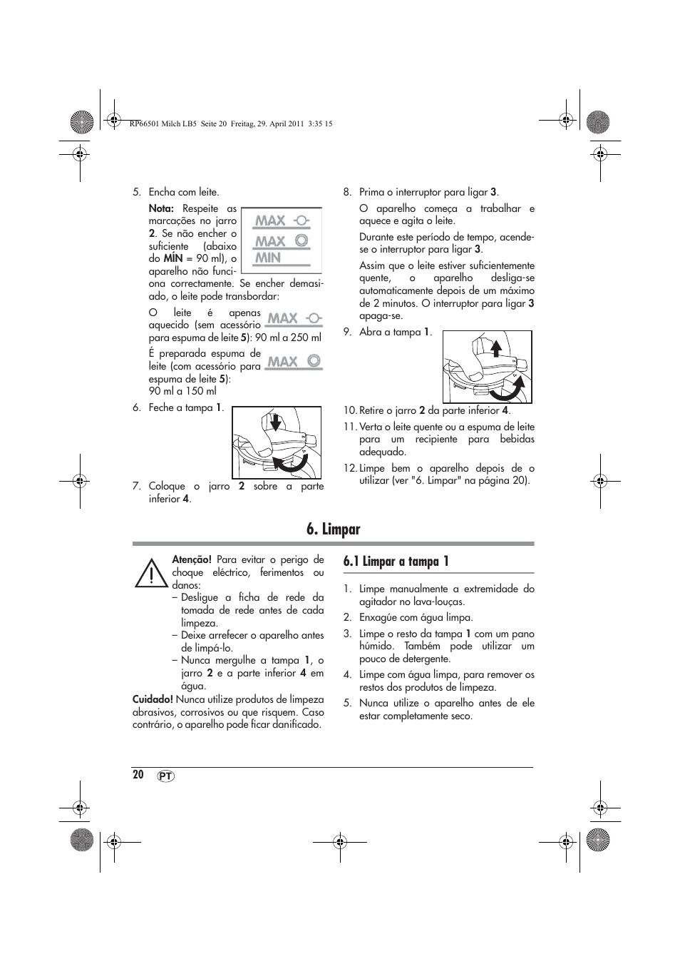 Limpar, 1 limpar a tampa 1 | Silvercrest SMA 360 A1 User Manual | Page 22 / 38