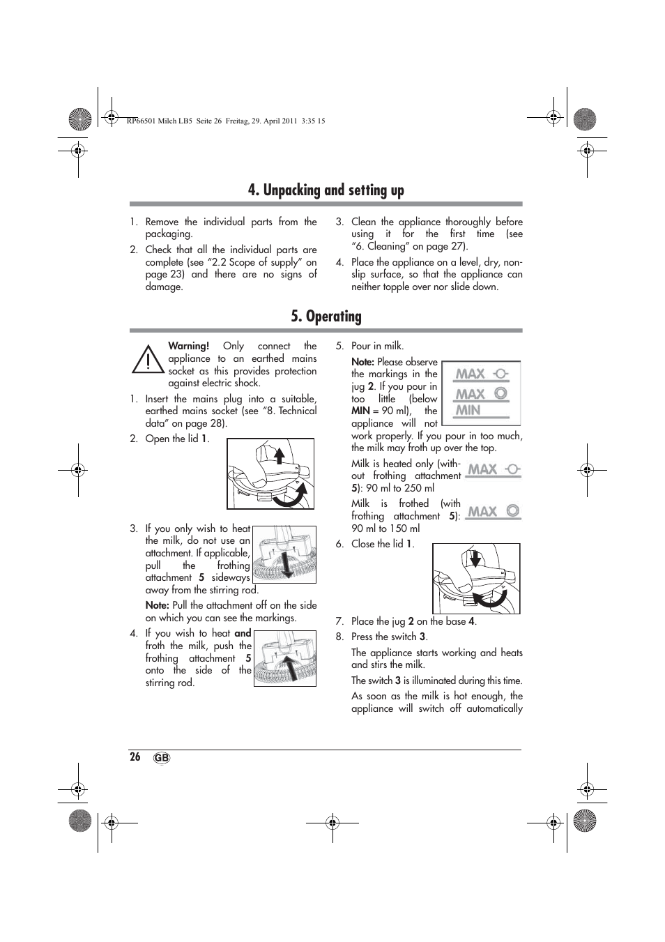 Unpacking and setting up, Operating | Silvercrest SMA 360 A1 User Manual | Page 28 / 38