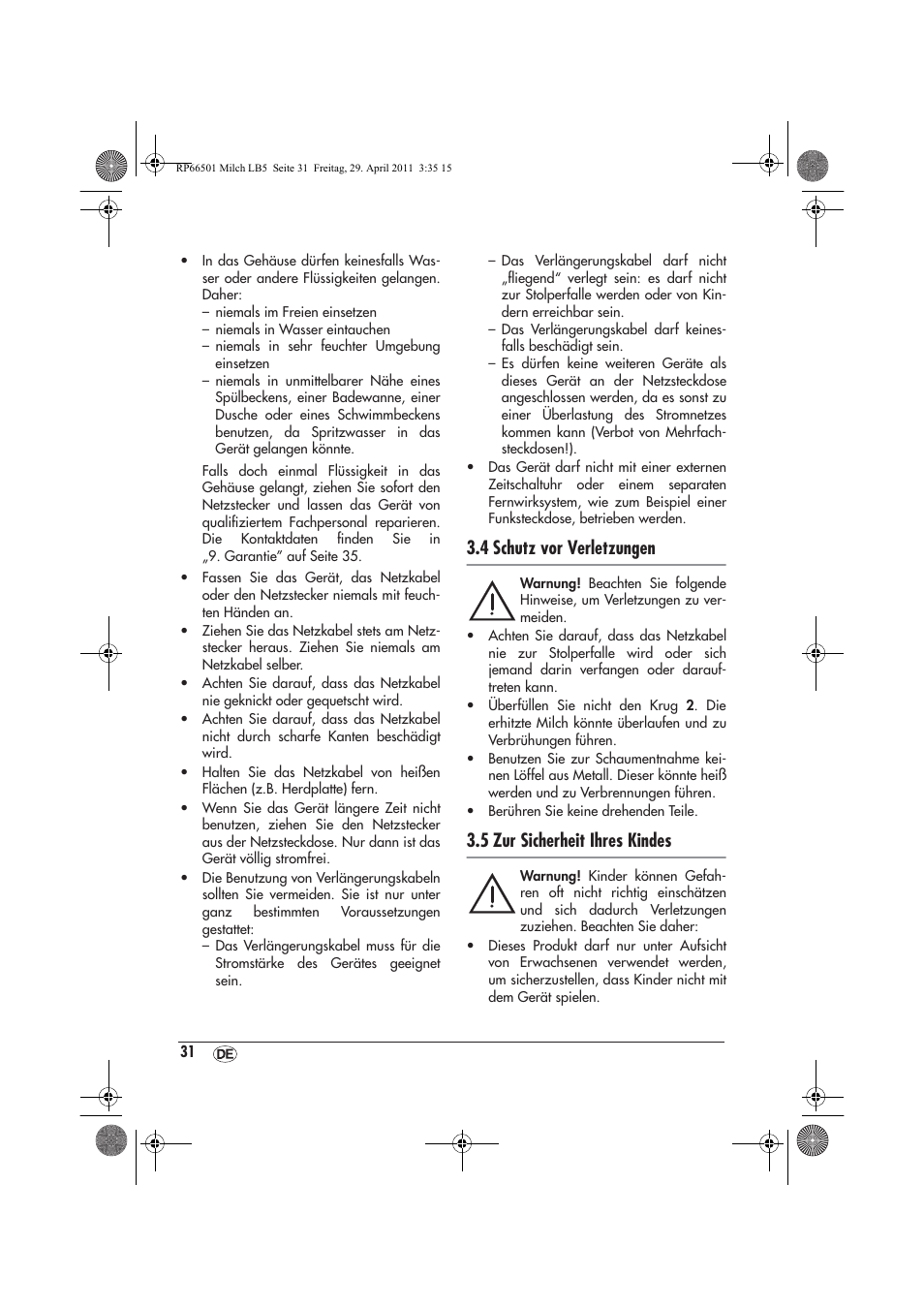 4 schutz vor verletzungen, 5 zur sicherheit ihres kindes | Silvercrest SMA 360 A1 User Manual | Page 33 / 38