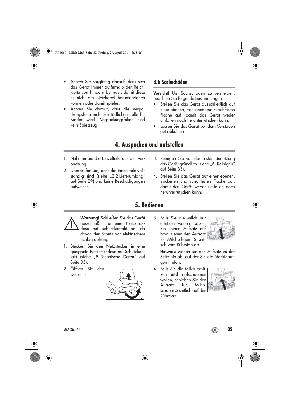 Auspacken und aufstellen, Bedienen, 6 sachschäden | Silvercrest SMA 360 A1 User Manual | Page 34 / 38