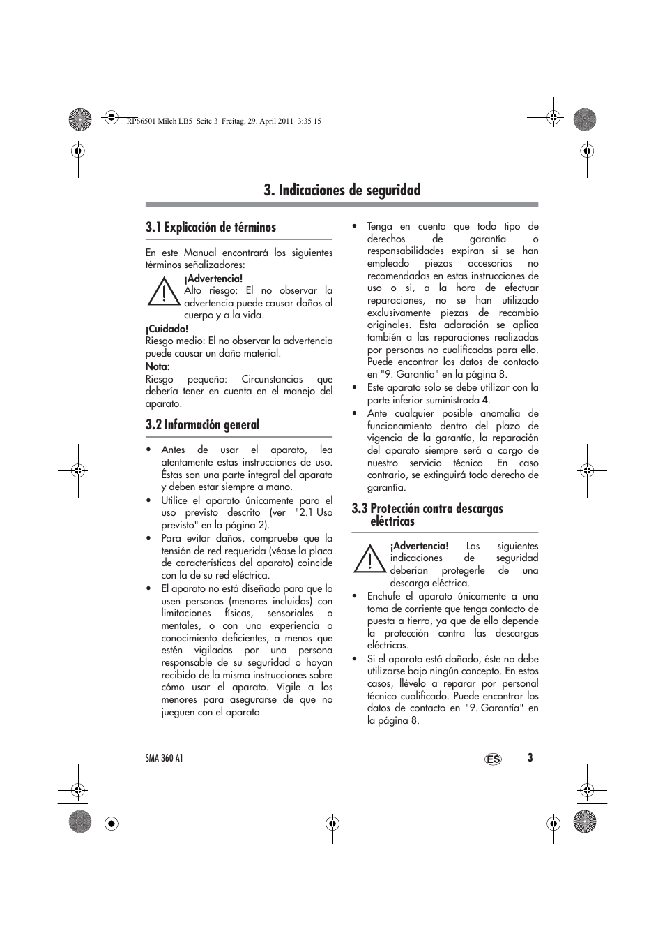 Indicaciones de seguridad, 1 explicación de términos, 2 información general | 3 protección contra descargas eléctricas | Silvercrest SMA 360 A1 User Manual | Page 5 / 38