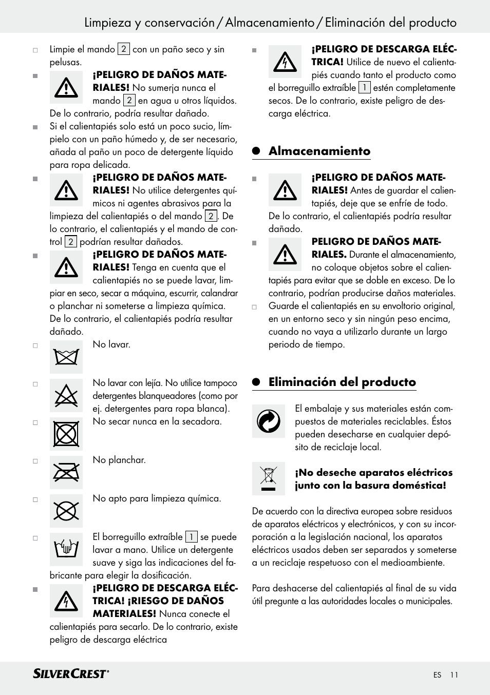 Almacenamiento, Eliminación del producto | Silvercrest SFW 100 B2 User Manual | Page 11 / 45