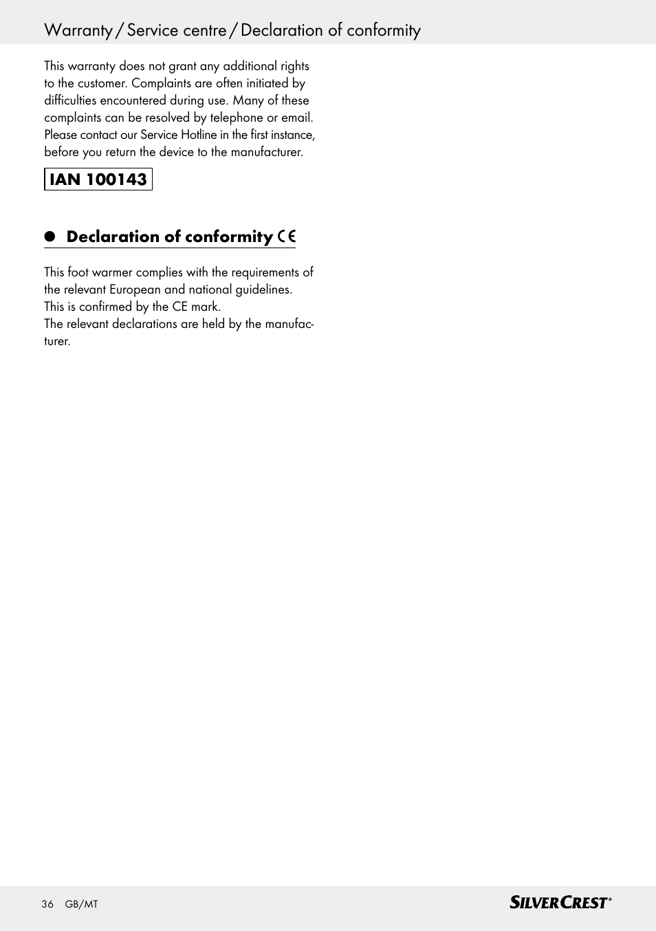 Silvercrest SFW 100 B2 User Manual | Page 36 / 45