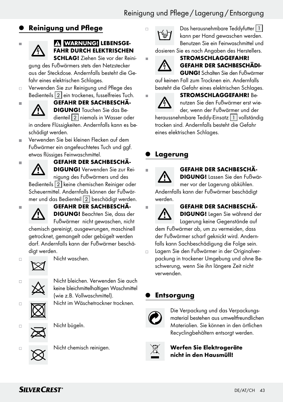 Reinigung und pflege, Lagerung, Entsorgung | Silvercrest SFW 100 B2 User Manual | Page 43 / 45