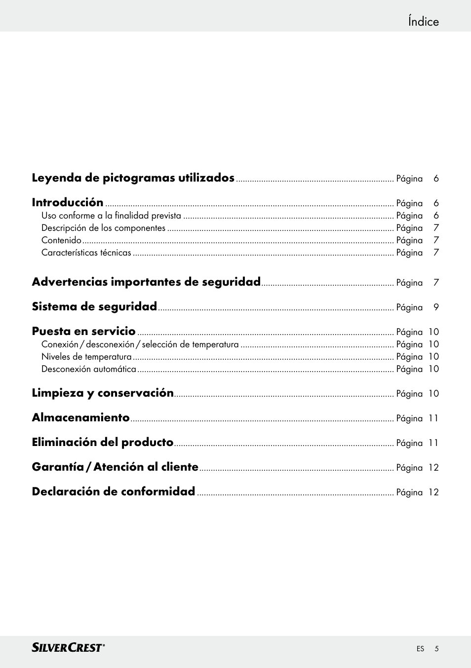 Índice | Silvercrest SFW 100 B2 User Manual | Page 5 / 45