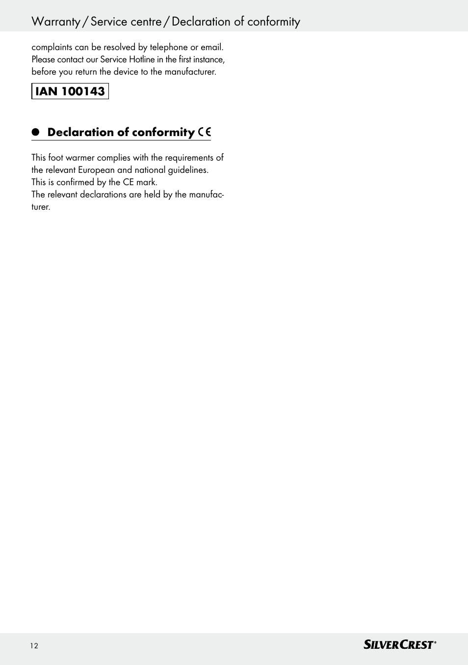 Silvercrest SFW 100 B2 User Manual | Page 12 / 65