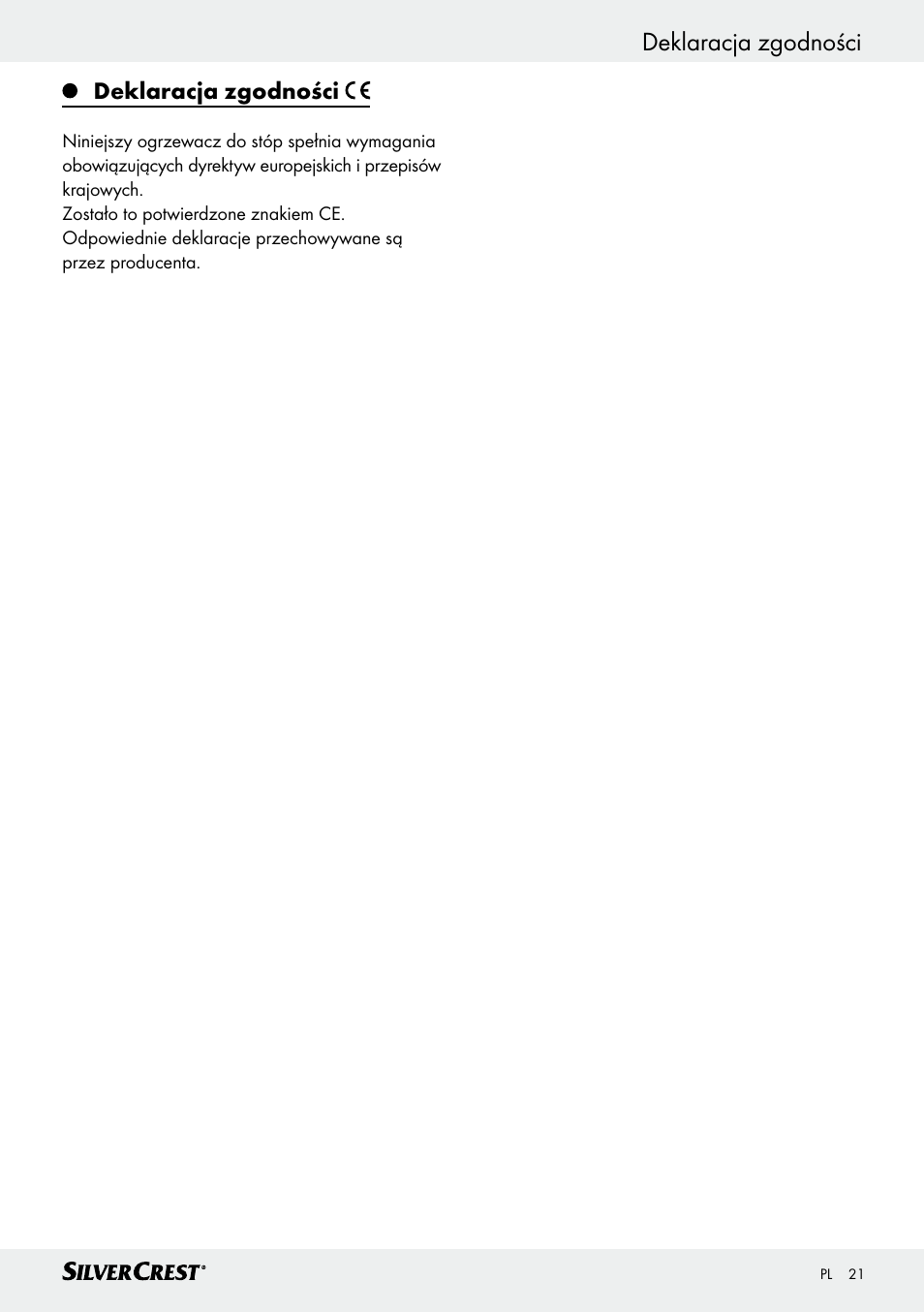 Deklaracja zgodności | Silvercrest SFW 100 B2 User Manual | Page 21 / 65