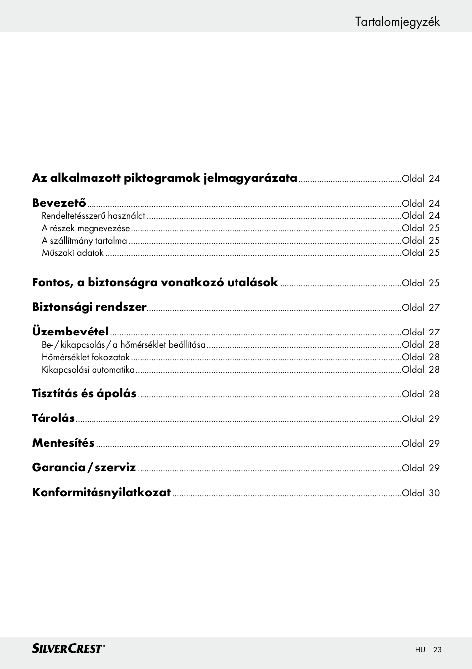 Tartalomjegyzék | Silvercrest SFW 100 B2 User Manual | Page 23 / 65