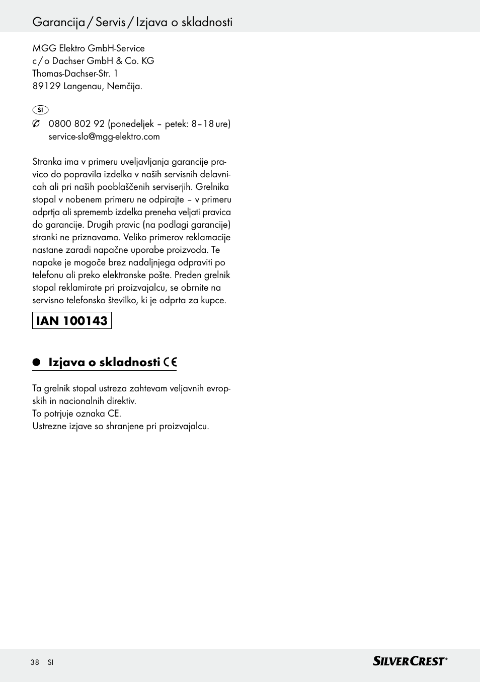 Silvercrest SFW 100 B2 User Manual | Page 38 / 65