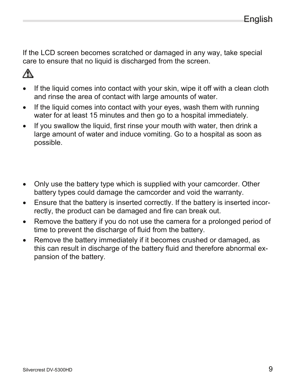 Lcd screen, Battery type pac-0040, pac electronics co., ltd, English | Silvercrest DV-5300HD User Manual | Page 11 / 58