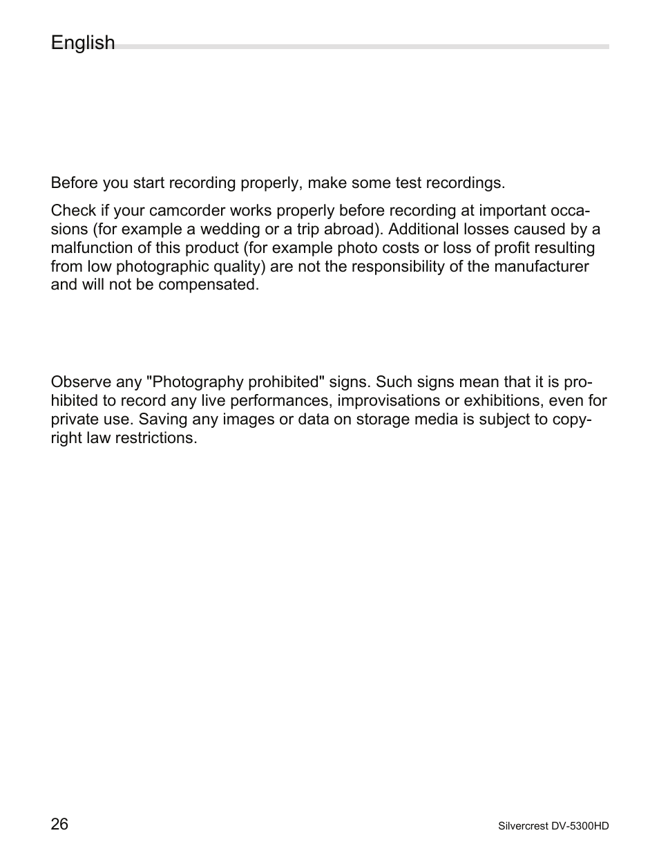 6 operation, 1 before you start, 2 copyright information | Operation, Before you start, Copyright information, English | Silvercrest DV-5300HD User Manual | Page 28 / 58
