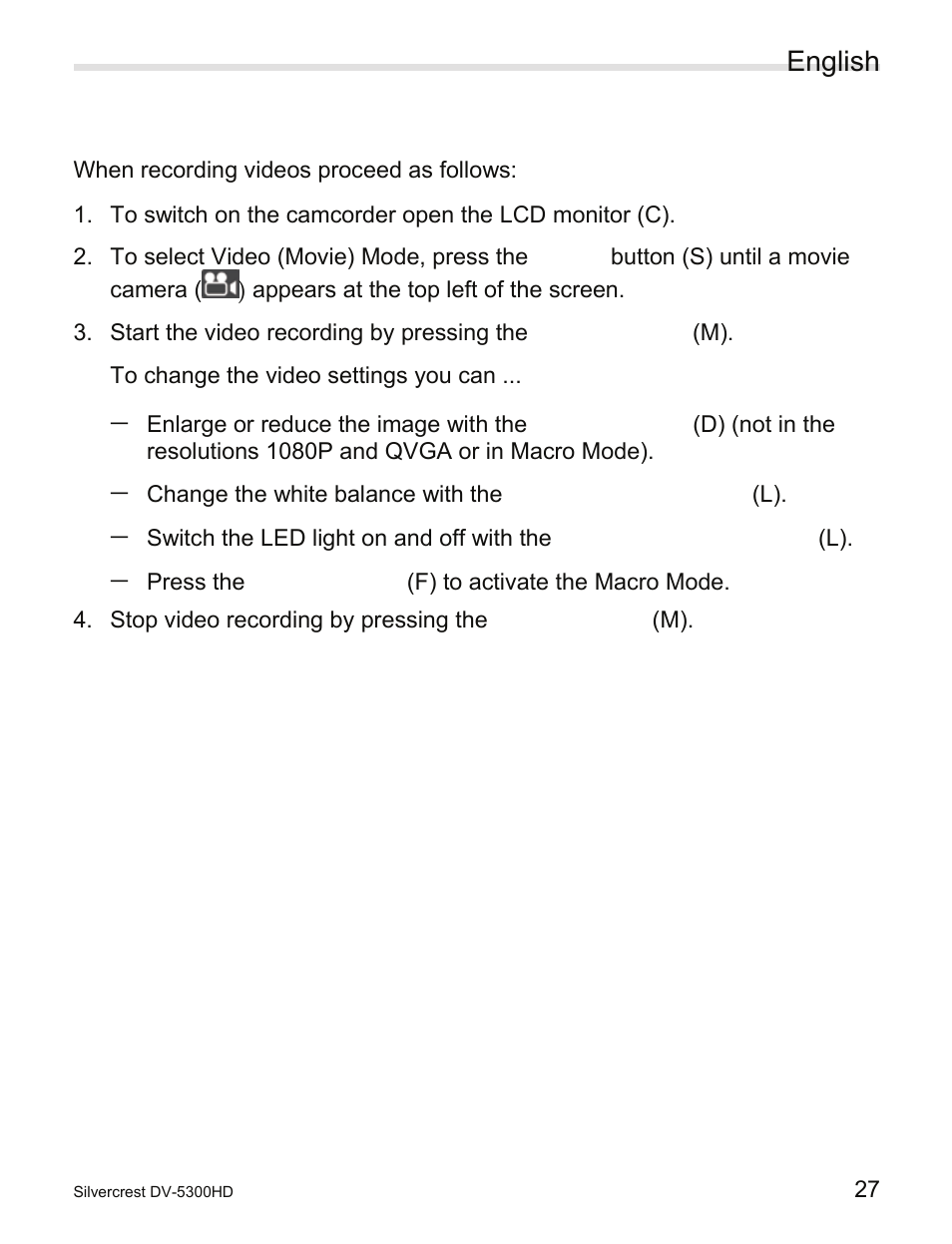 3 recording videos, Recording videos | Silvercrest DV-5300HD User Manual | Page 29 / 58