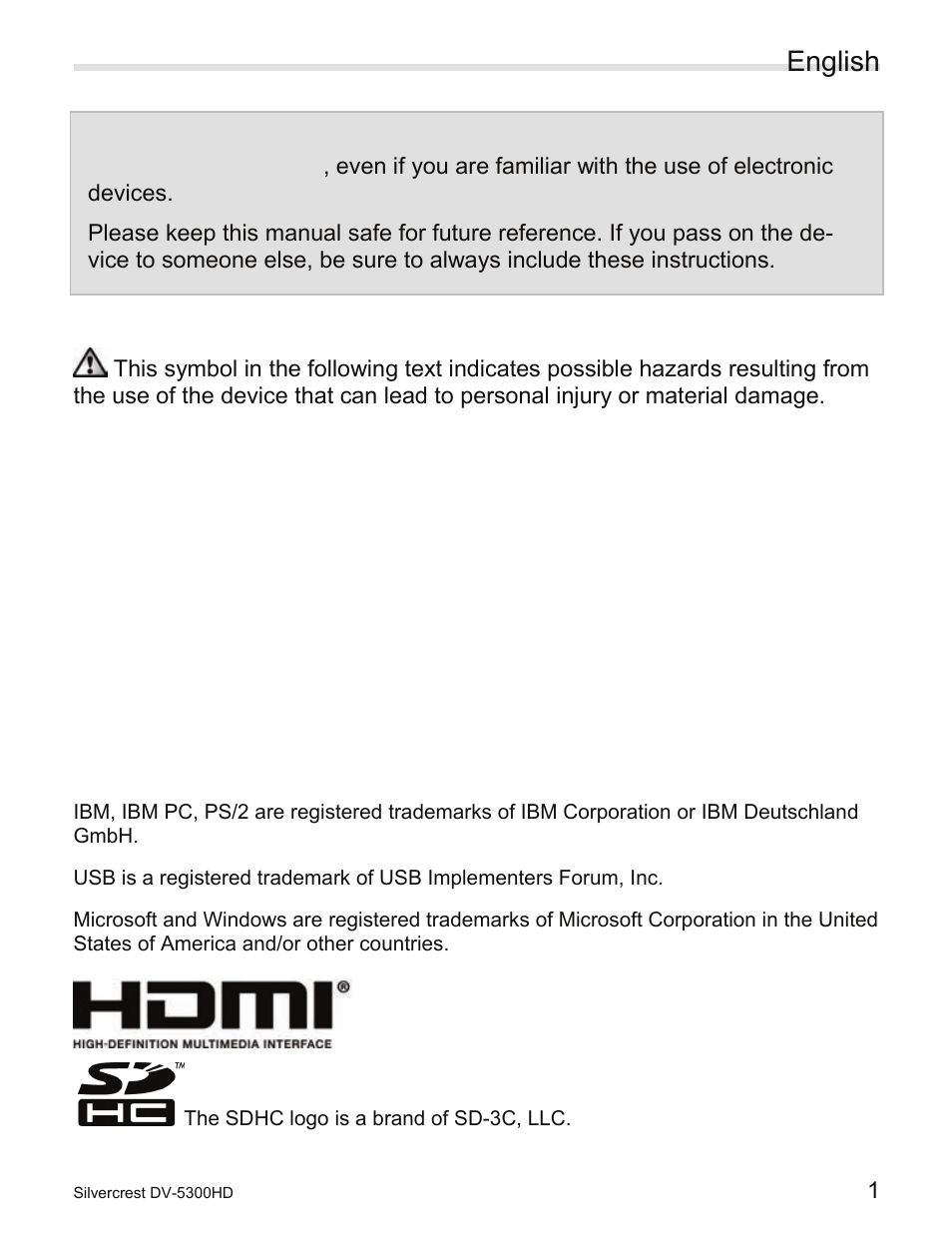 Registered trademarks, English | Silvercrest DV-5300HD User Manual | Page 3 / 58