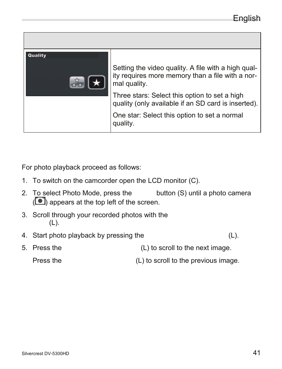 6 photo playback, Photo playback, English | Silvercrest DV-5300HD User Manual | Page 43 / 58
