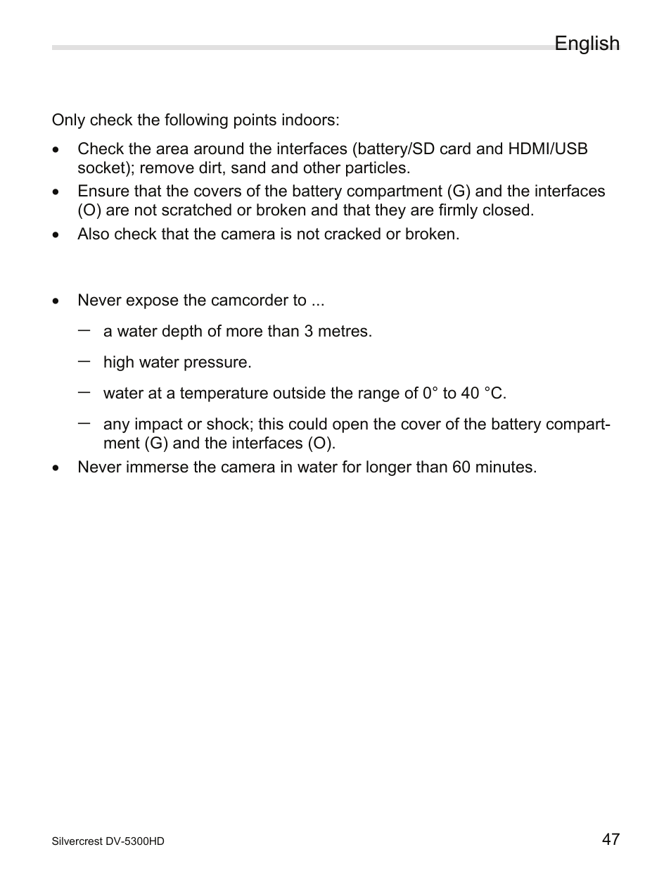 Before diving, During diving | Silvercrest DV-5300HD User Manual | Page 49 / 58