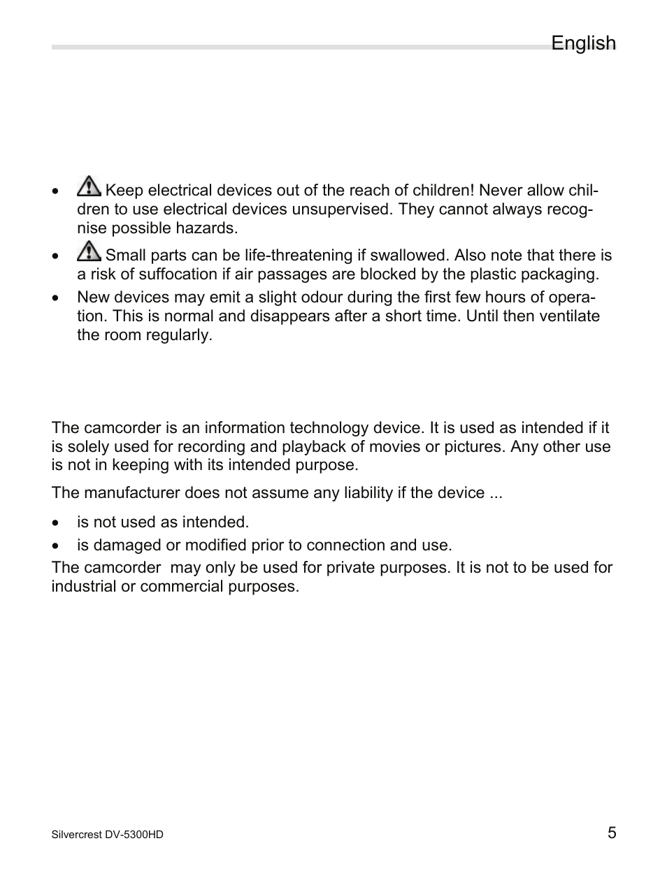 2 safety instructions, 1 general precautions, 2 intended use | Safety instructions, General precautions, Intended use, English | Silvercrest DV-5300HD User Manual | Page 7 / 58