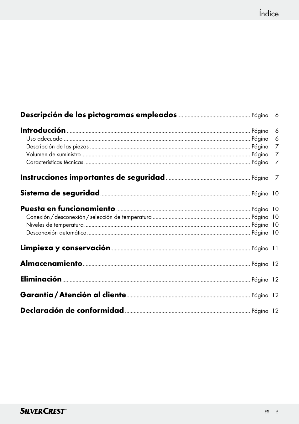 Índice | Silvercrest SRNH 100 C2 User Manual | Page 5 / 39